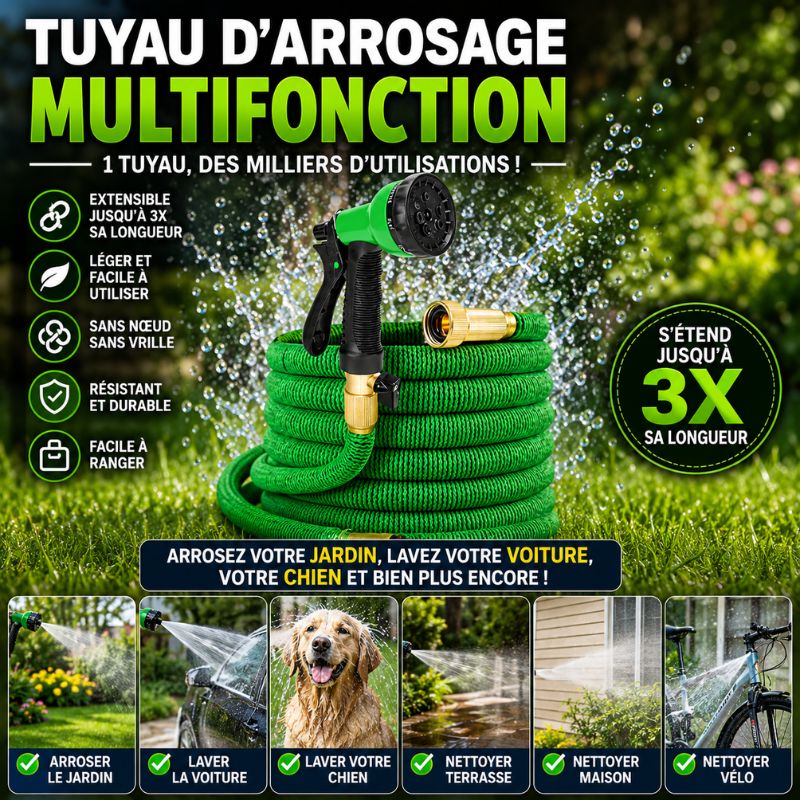 Tuyau d'Arrosage Extensible Haute Pression, Lavez votre voiture à domicile et économisez de l'argent à chaque lavage !